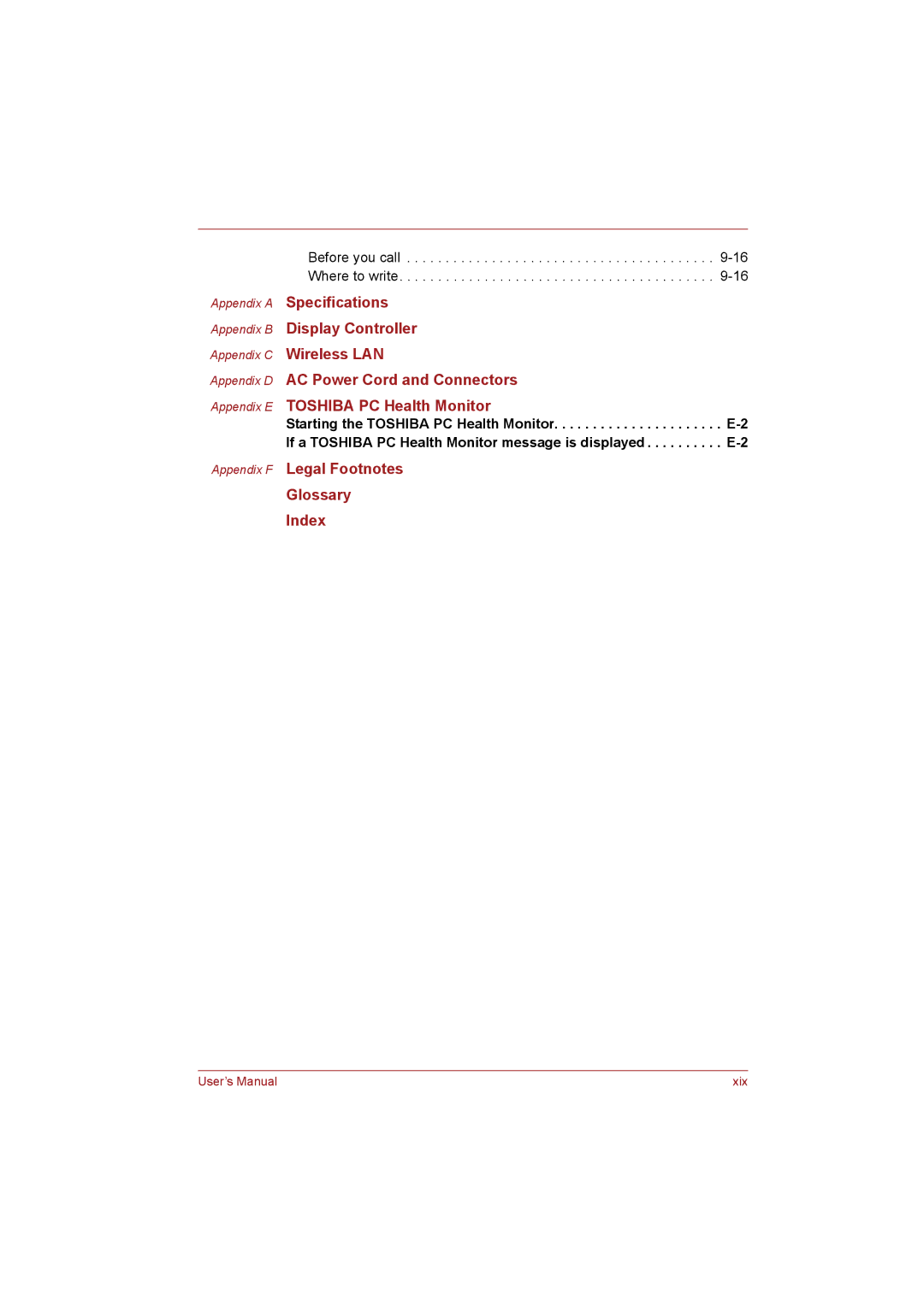 Toshiba T110 user manual Appendix F Legal Footnotes Glossary Index 