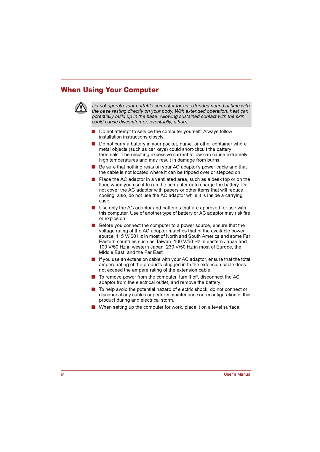 Toshiba T110 user manual When Using Your Computer 