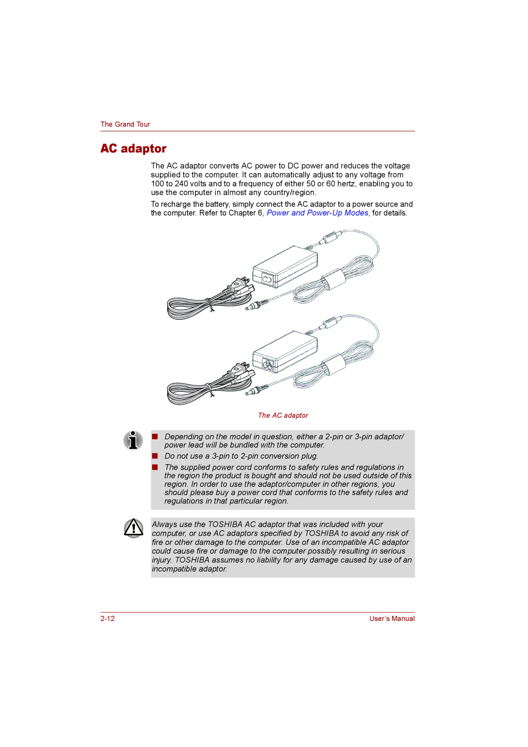 Toshiba T110 user manual AC adaptor 