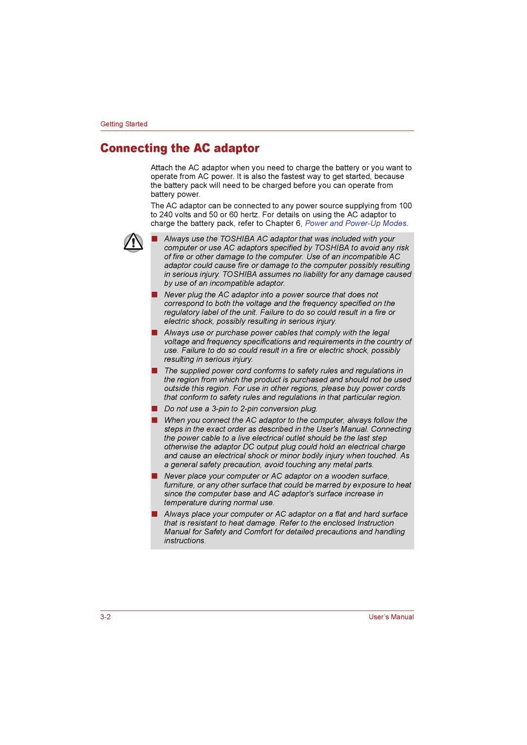 Toshiba T110 user manual Connecting the AC adaptor 