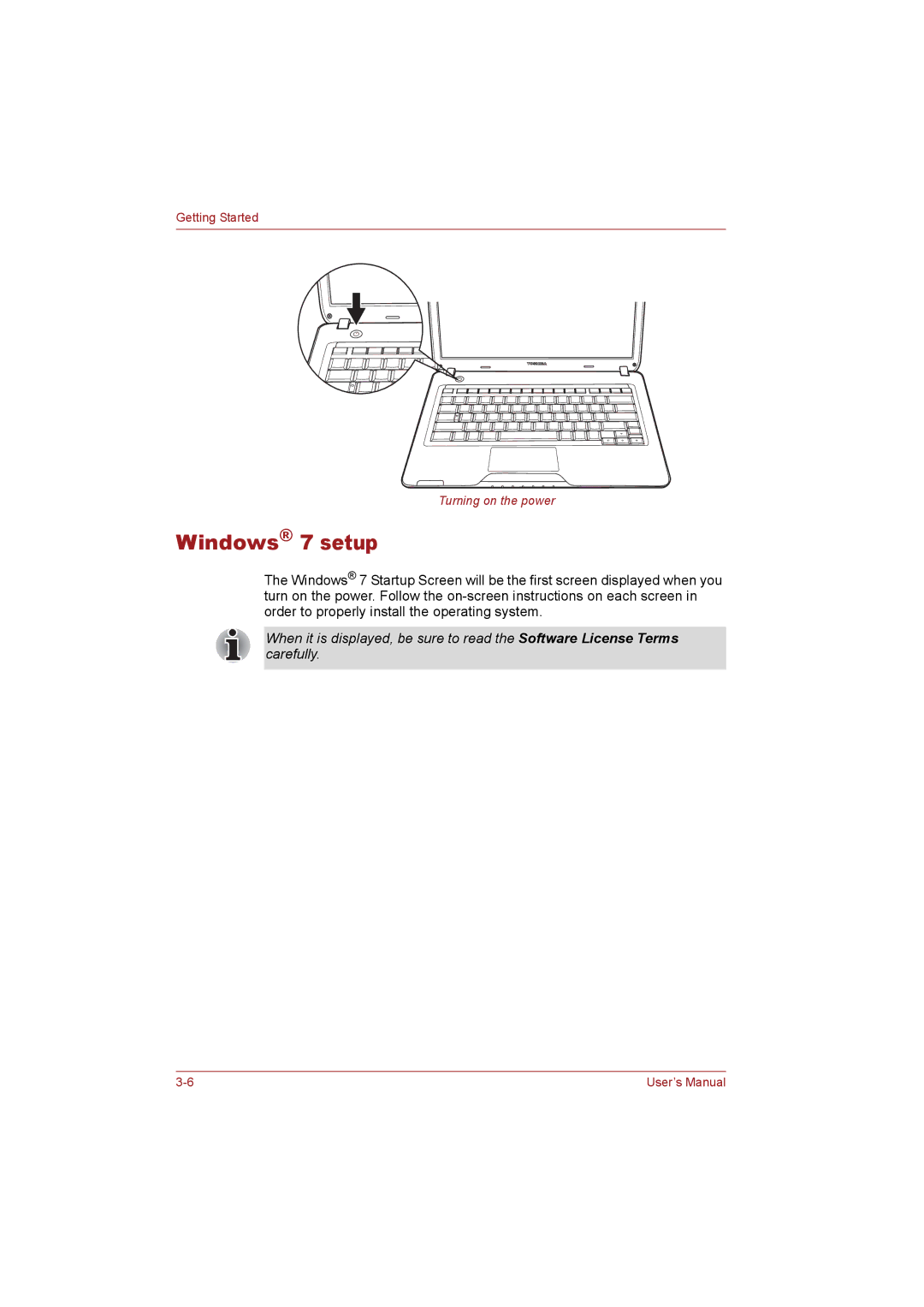 Toshiba T110 user manual Windows 7 setup 