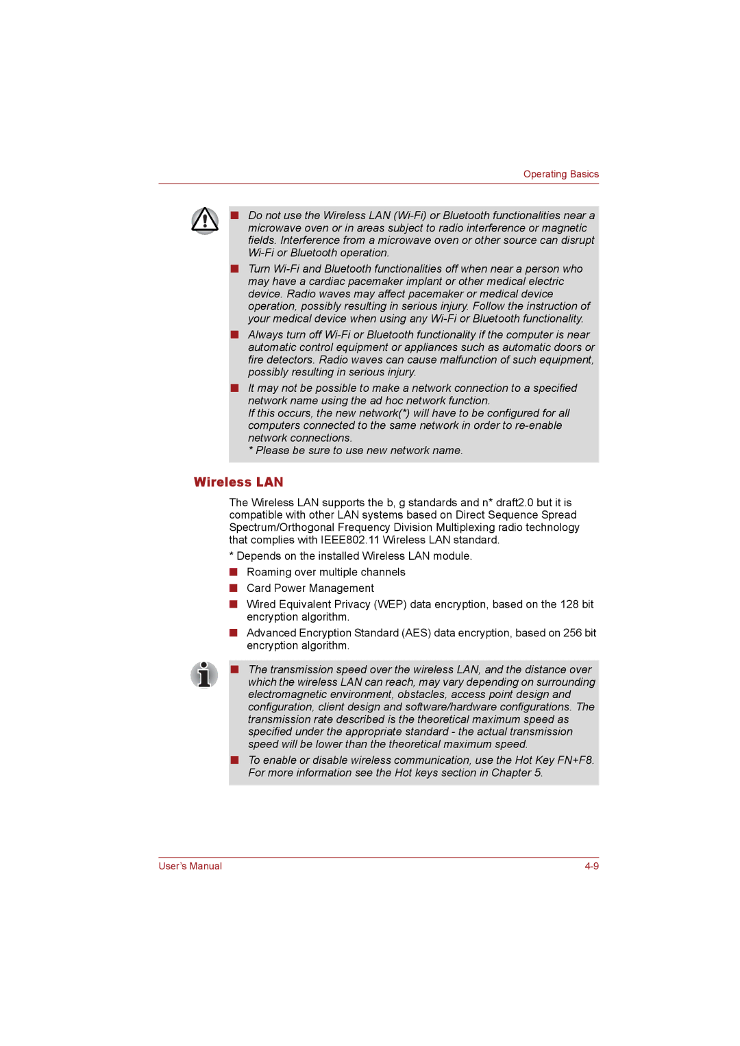 Toshiba T110 user manual Wireless LAN 