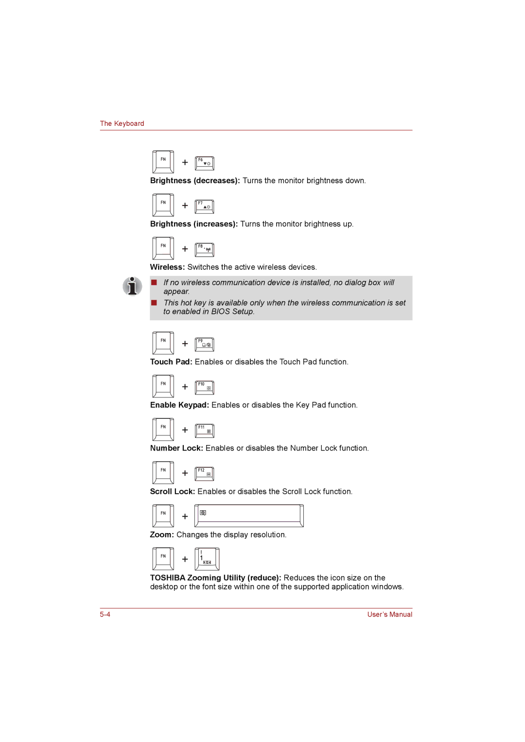 Toshiba T110 user manual Keyboard 