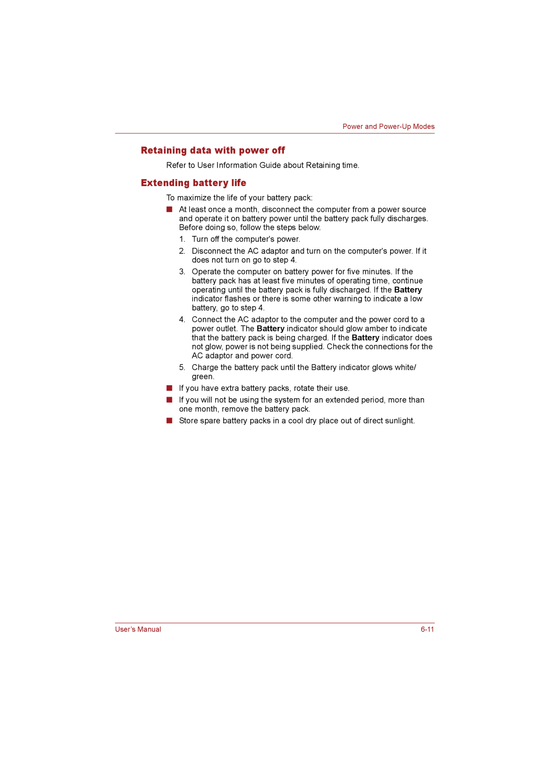 Toshiba T110 user manual Retaining data with power off, Extending battery life 