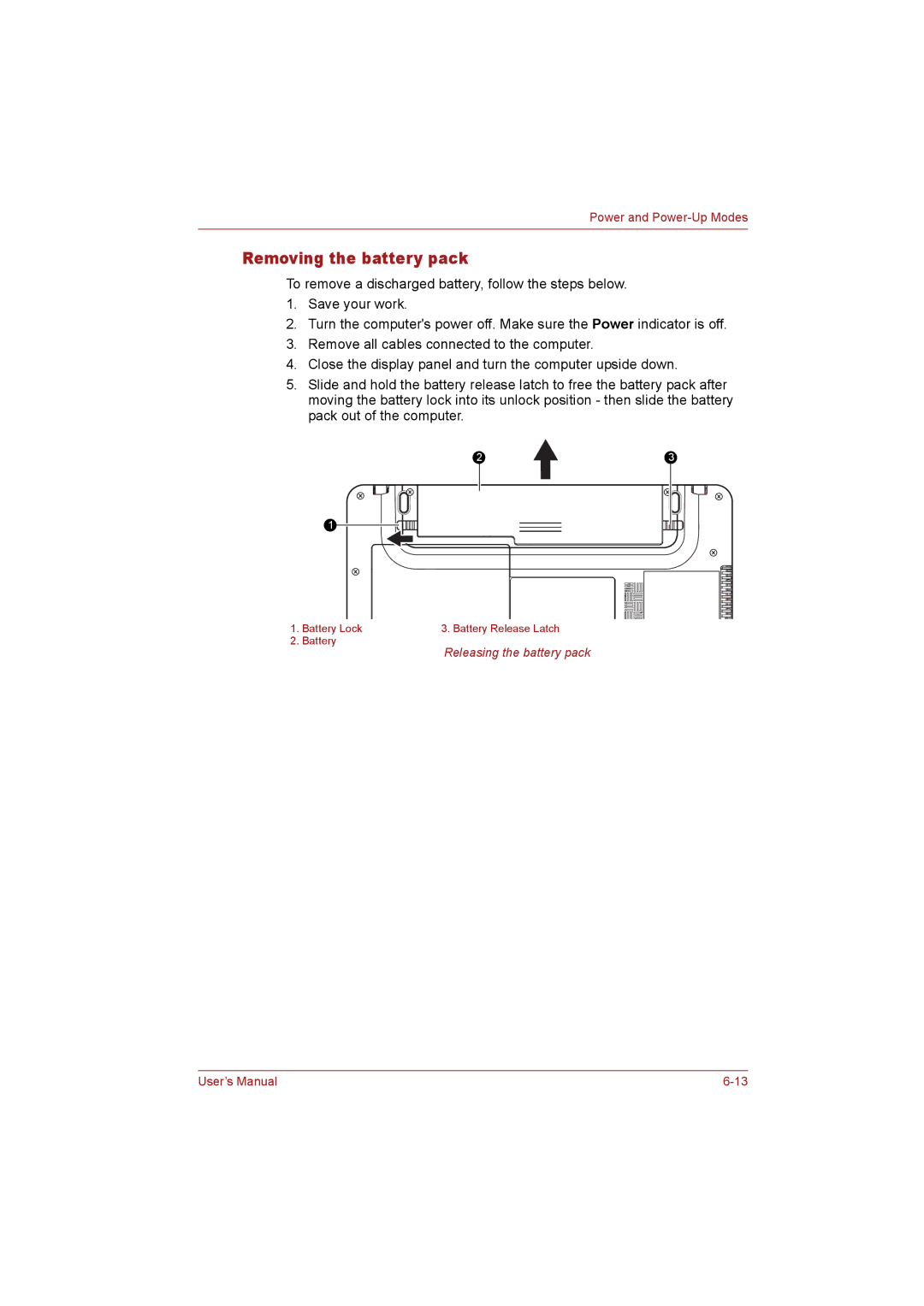 Toshiba T110 user manual Removing the battery pack 