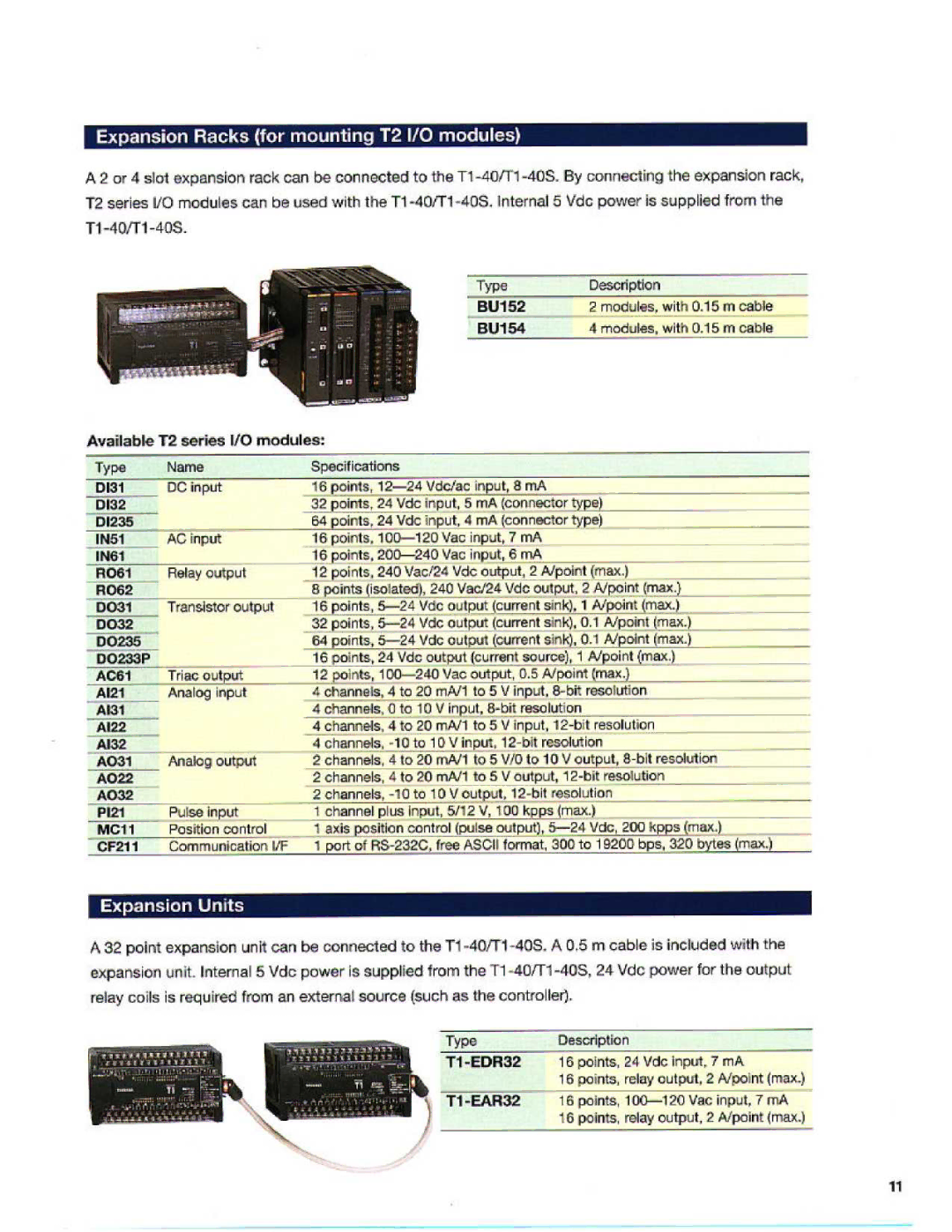 Toshiba T1S manual Expansion Racks for mounting T2 110 modules, Expansion Units 