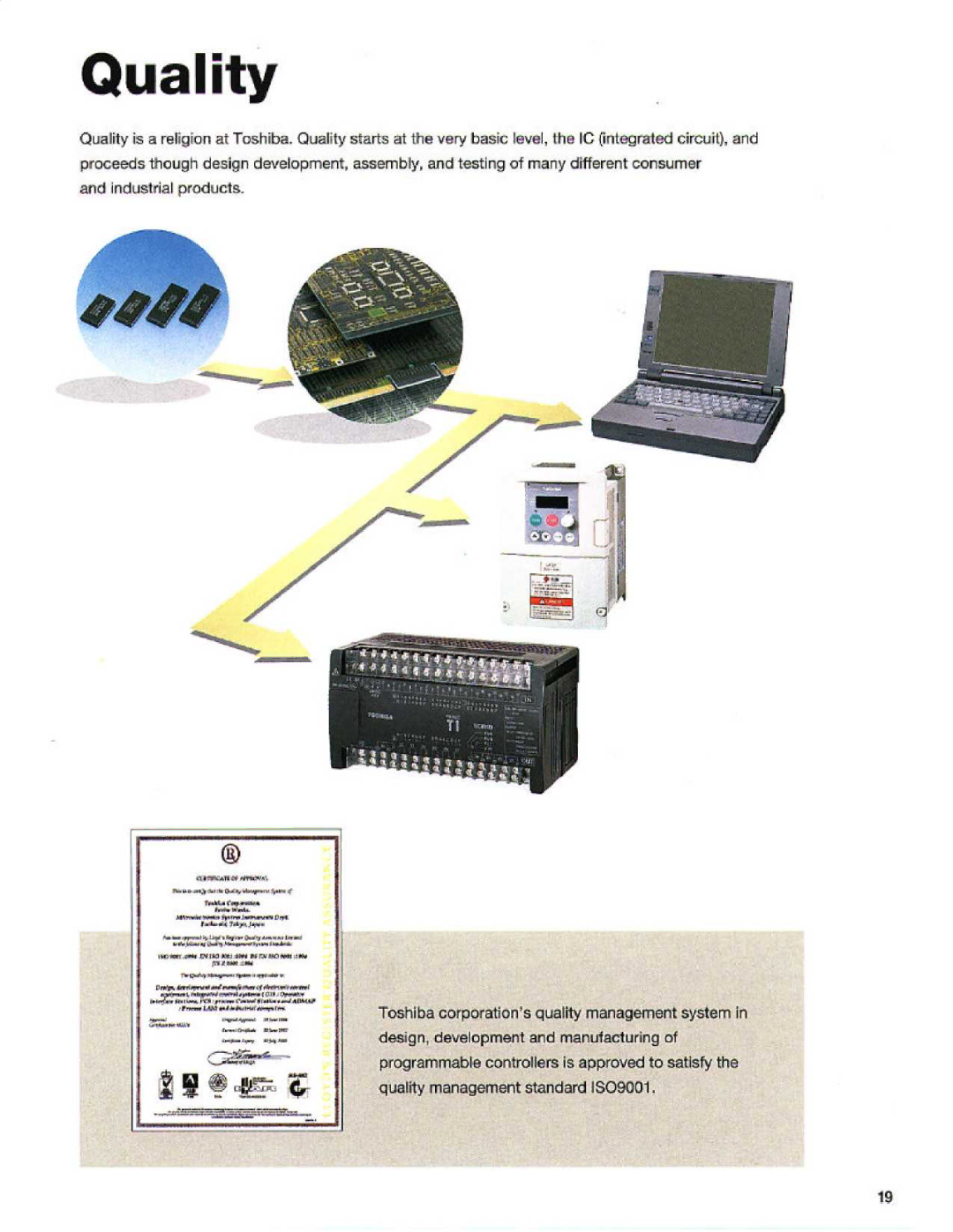 Toshiba T1S Industrial Products, Quality management standard, Rograrnrnabl a co .ntroller.s i s app roved to sat ӝsfy 