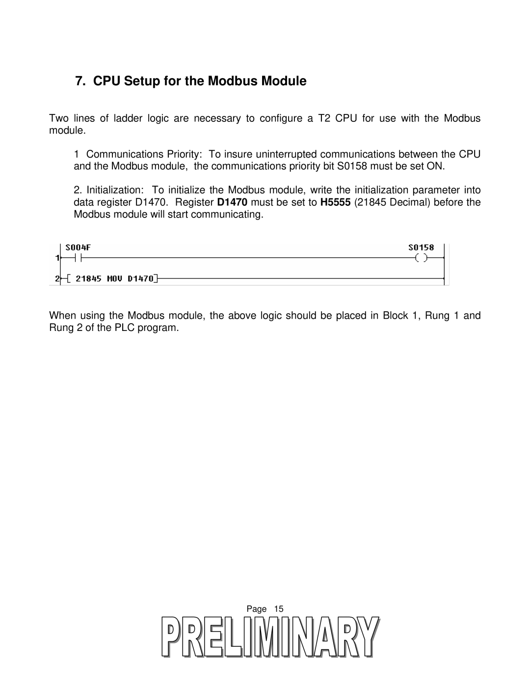 Toshiba T2 Series user manual CPU Setup for the Modbus Module 