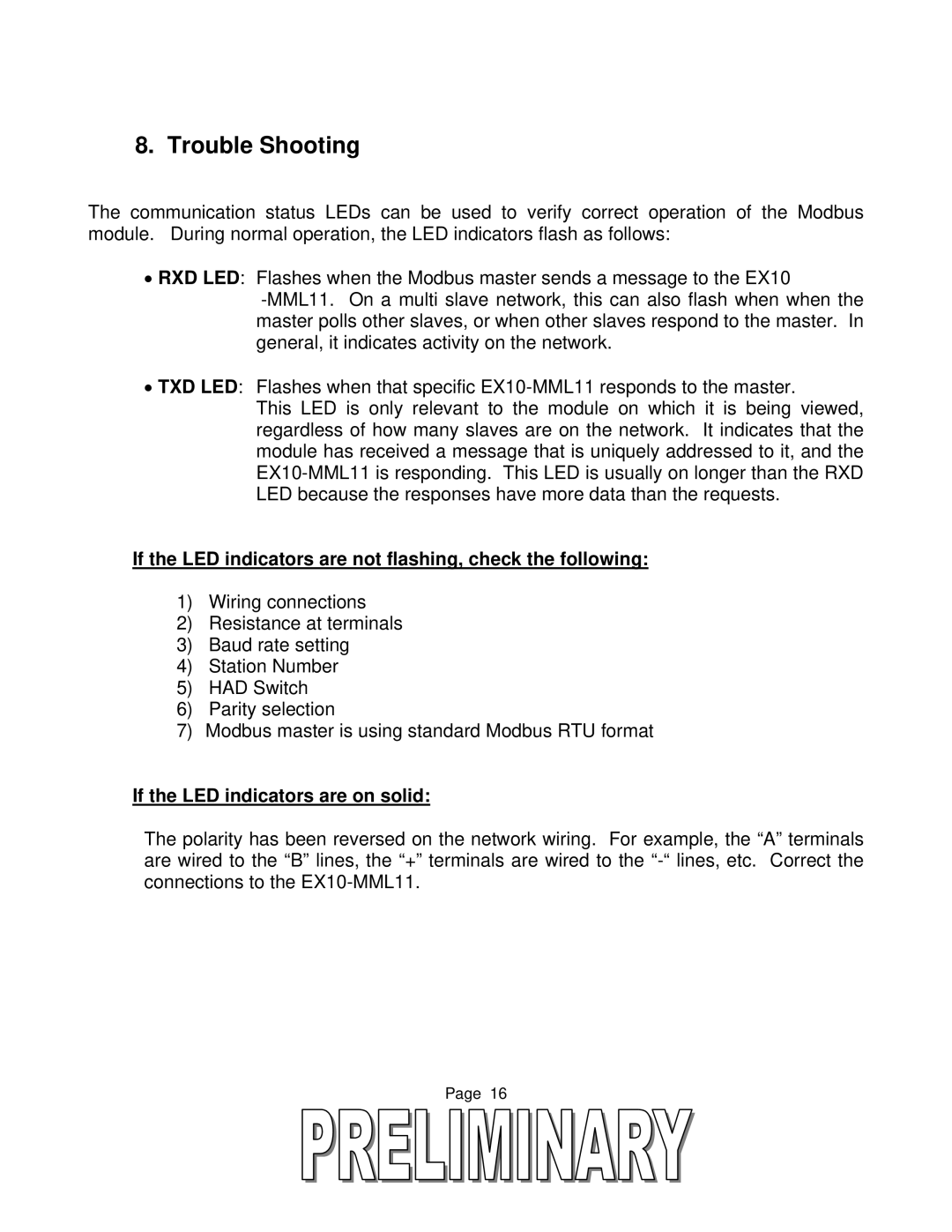 Toshiba T2 Series user manual Trouble Shooting, If the LED indicators are not flashing, check the following 