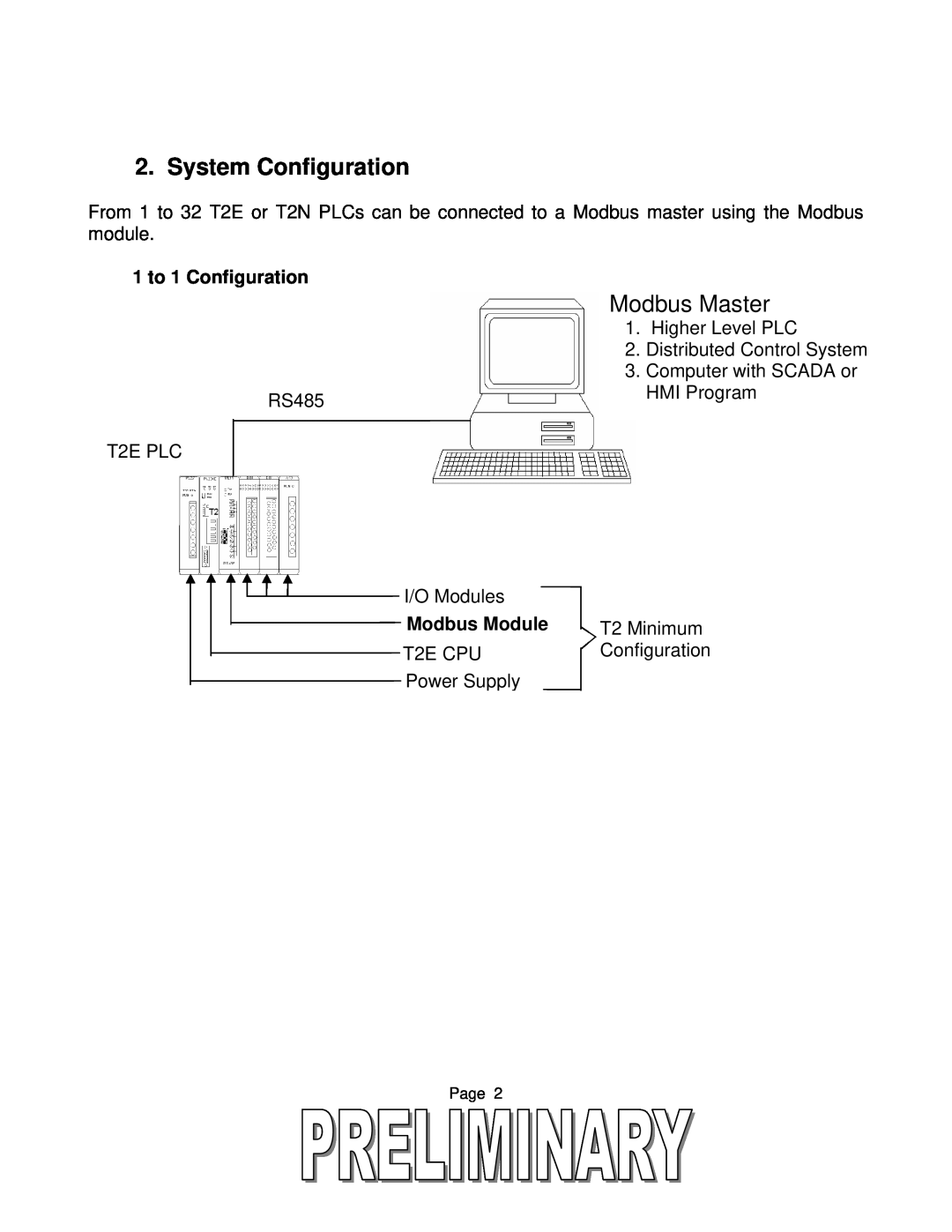 Toshiba T2 Series user manual System Configuration, Modbus Master, 1 to 1 Configuration, Modbus Module 