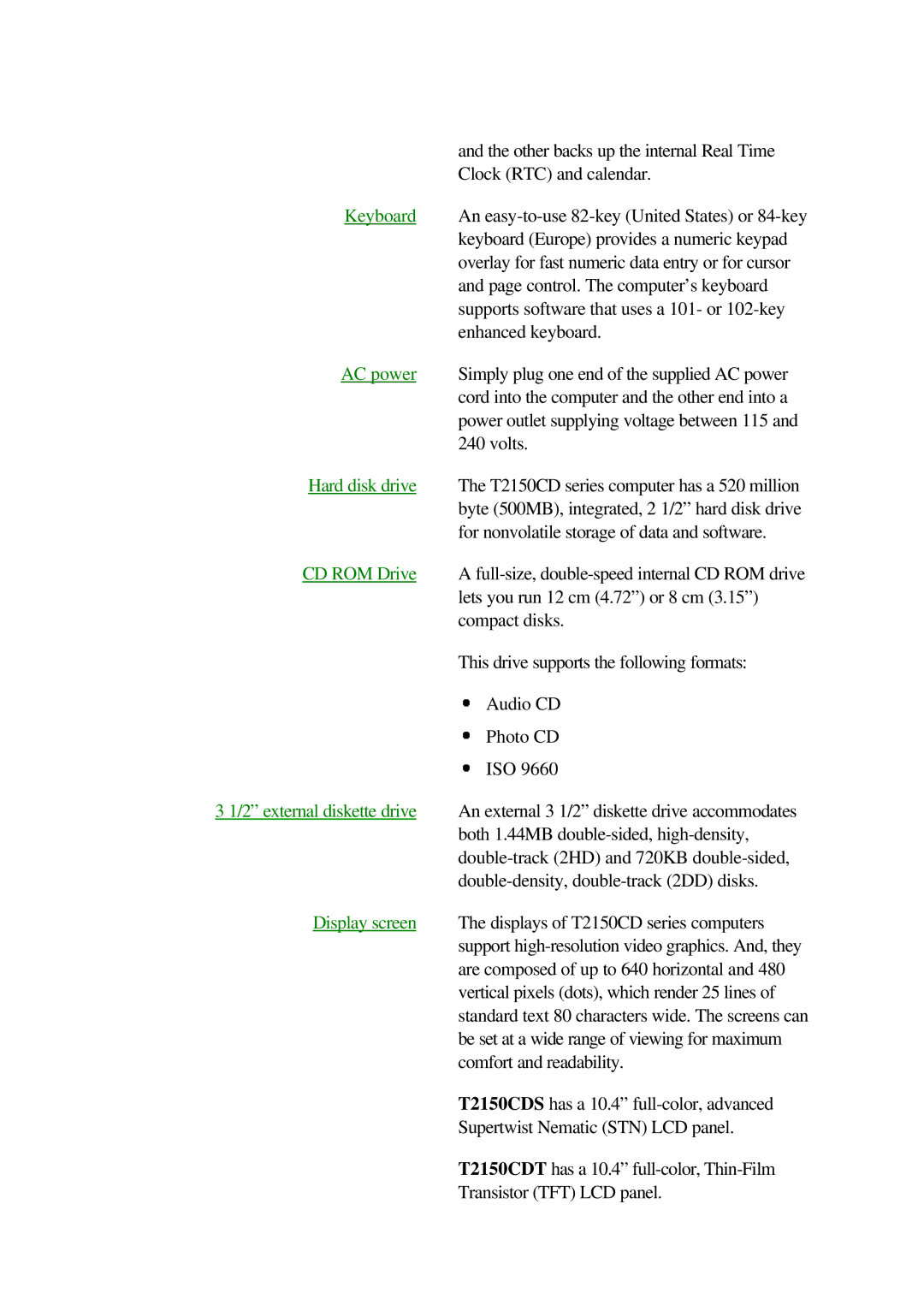 Toshiba T2150CD user manual Keyboard 