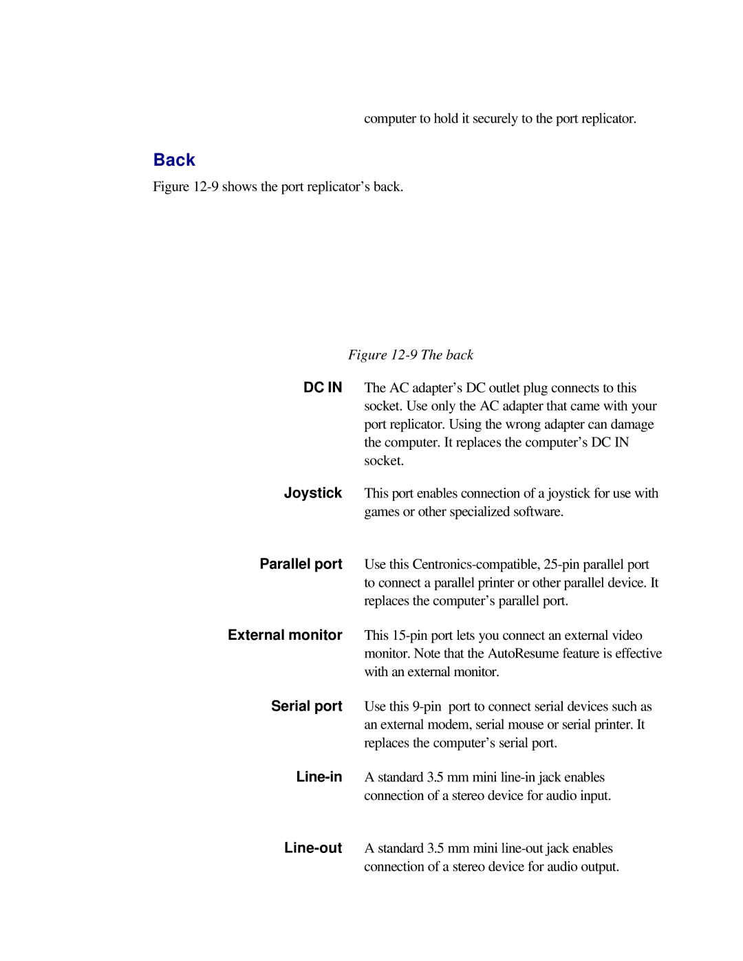 Toshiba T2150CD user manual Back, Shows the port replicator’s back 