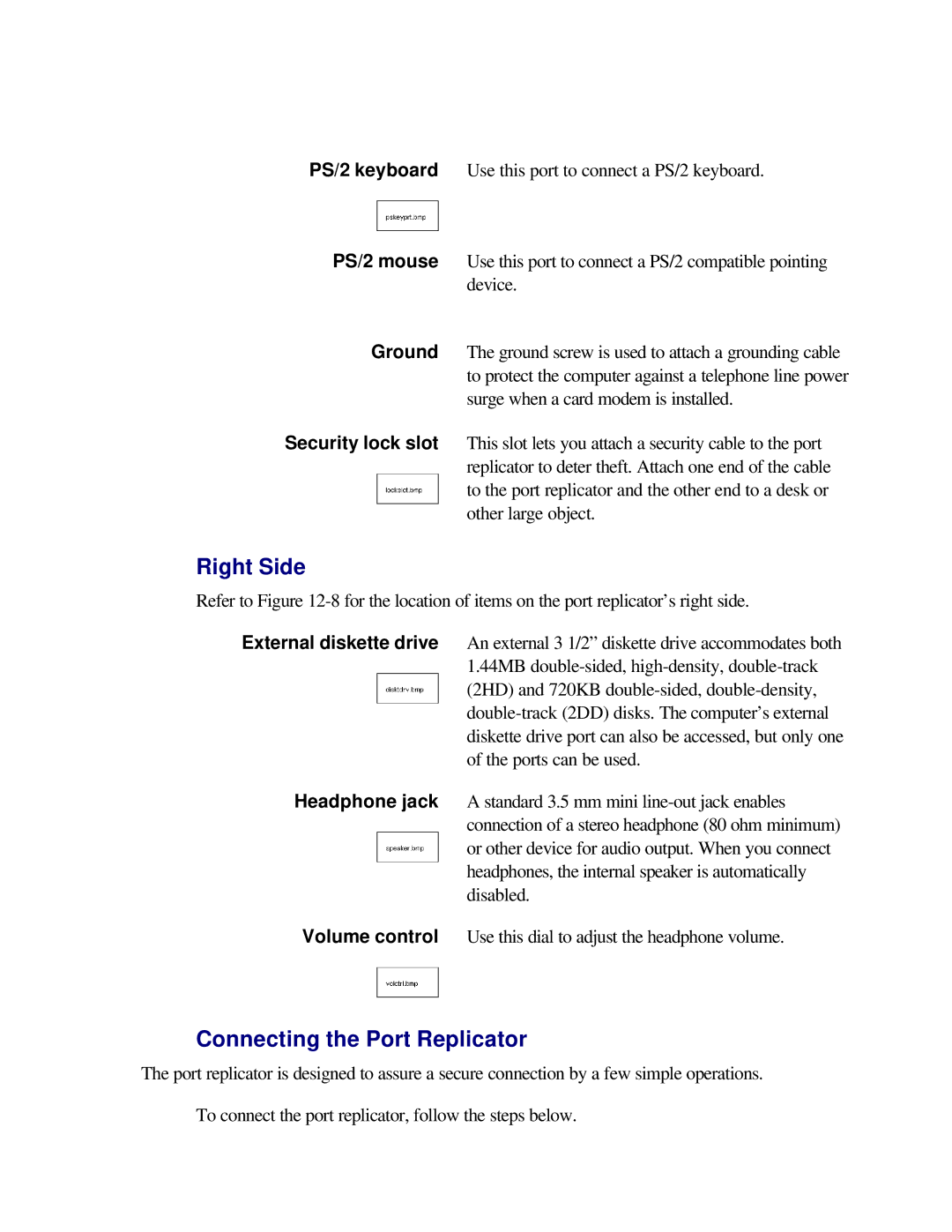 Toshiba T2150CD user manual Right Side, Connecting the Port Replicator 