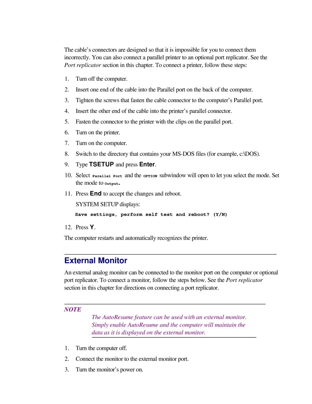 Toshiba T2150CD user manual External Monitor 