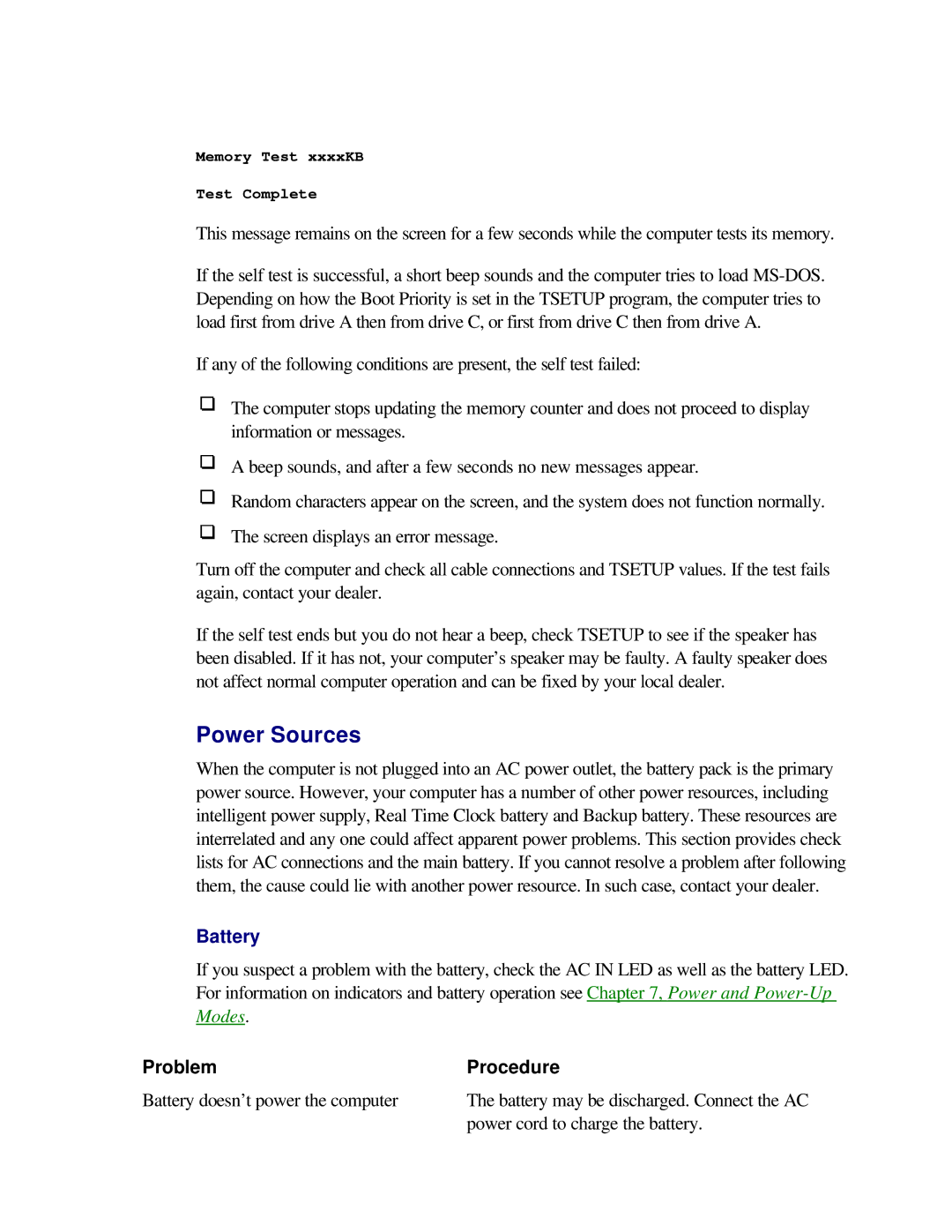 Toshiba T2150CD user manual Power Sources, Battery 