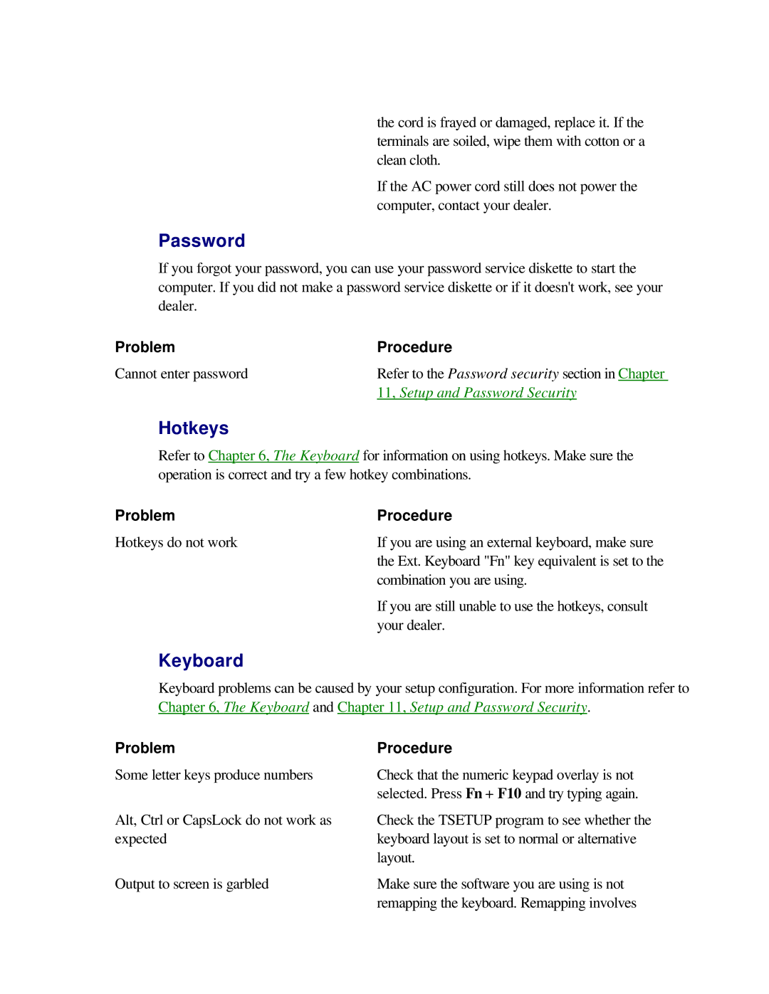 Toshiba T2150CD user manual Password, Keyboard 