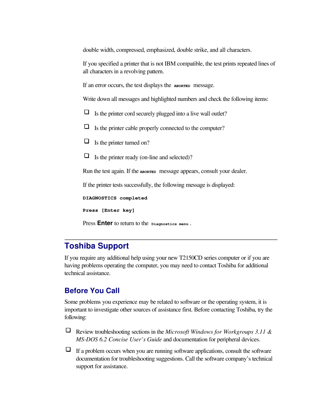 Toshiba T2150CD user manual Toshiba Support, Before You Call 