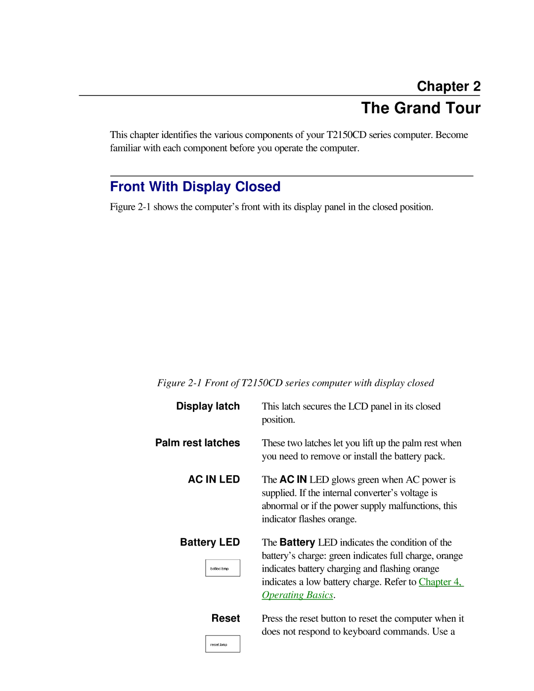 Toshiba T2150CD user manual Grand Tour, Front With Display Closed 