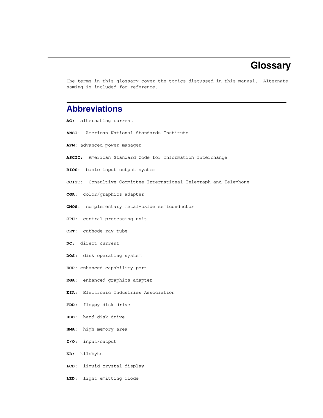 Toshiba T2150CD user manual Glossary, Abbreviations 