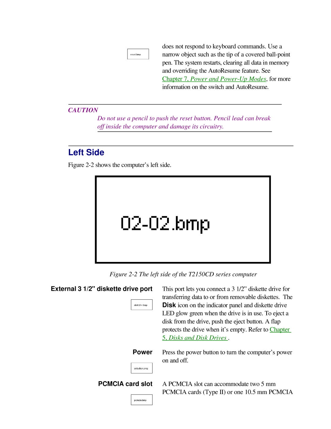 Toshiba T2150CD user manual Left Side, Shows the computer’s left side 