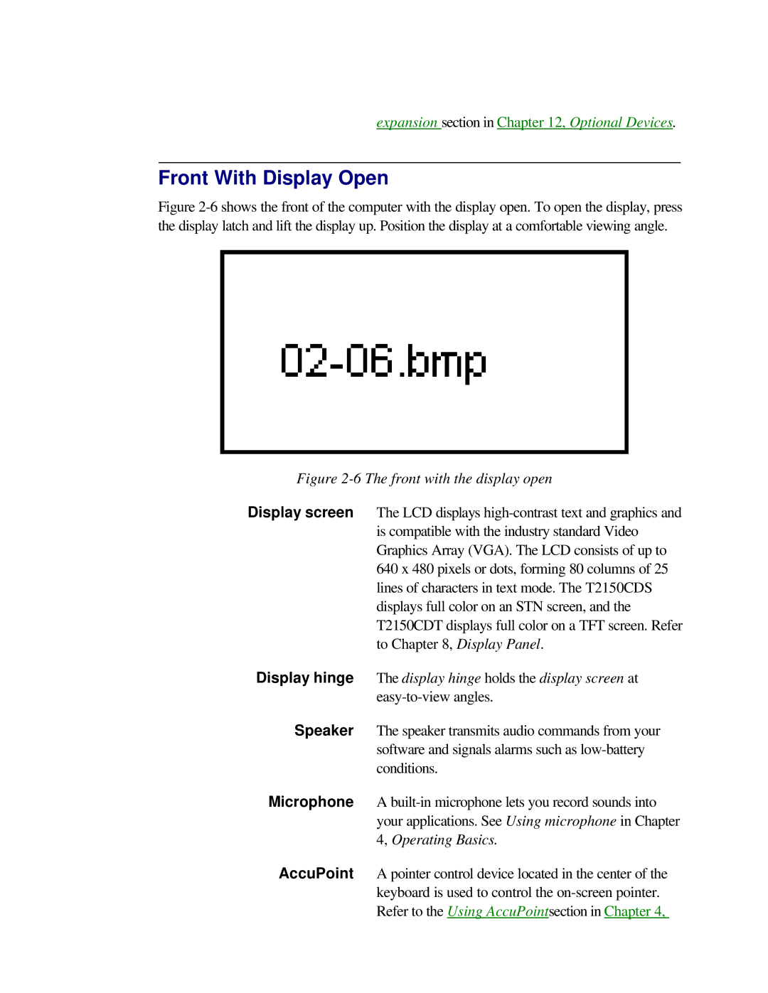 Toshiba T2150CD user manual Front With Display Open, Front with the display open 