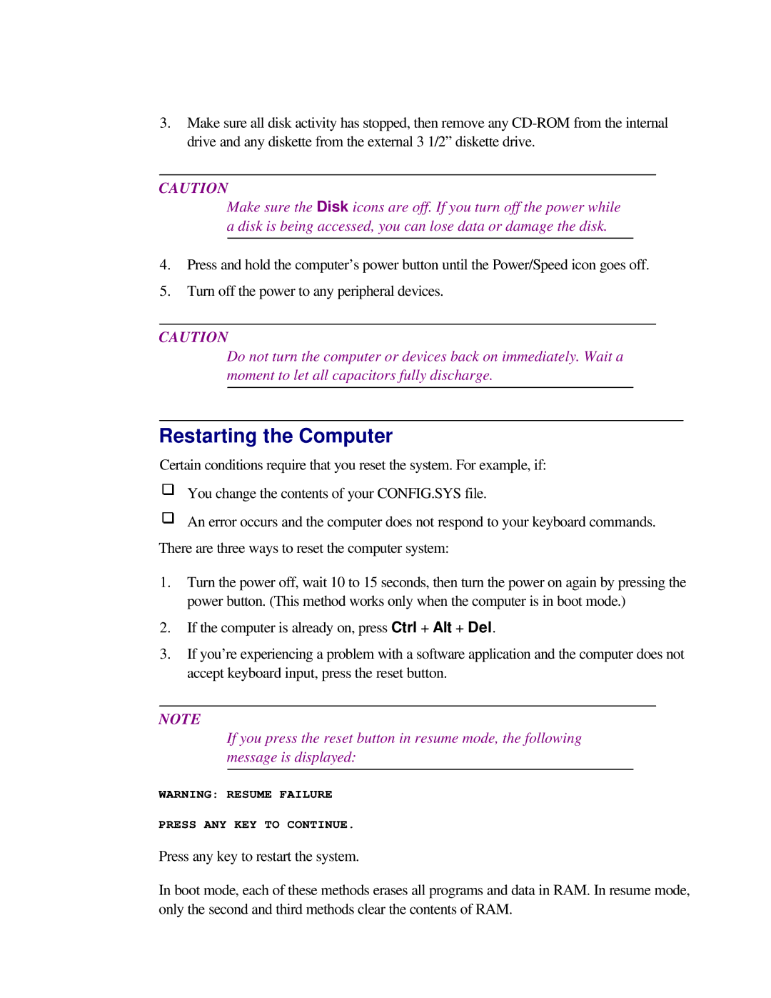 Toshiba T2150CD user manual Restarting the Computer 