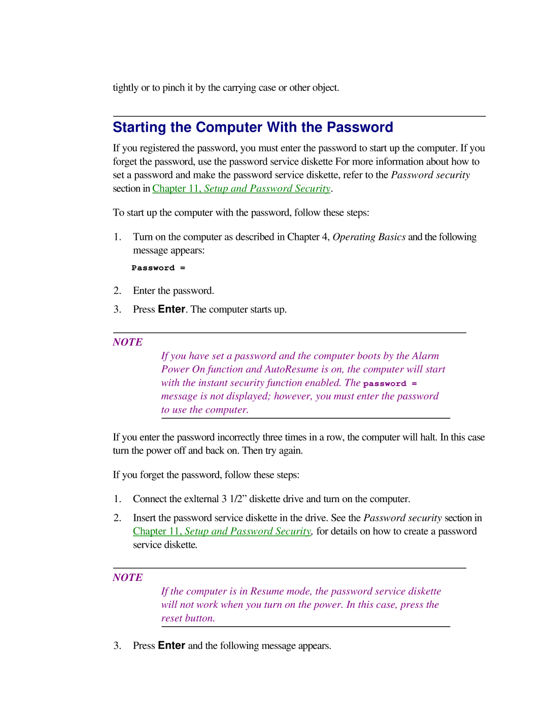 Toshiba T2150CD user manual Starting the Computer With the Password 