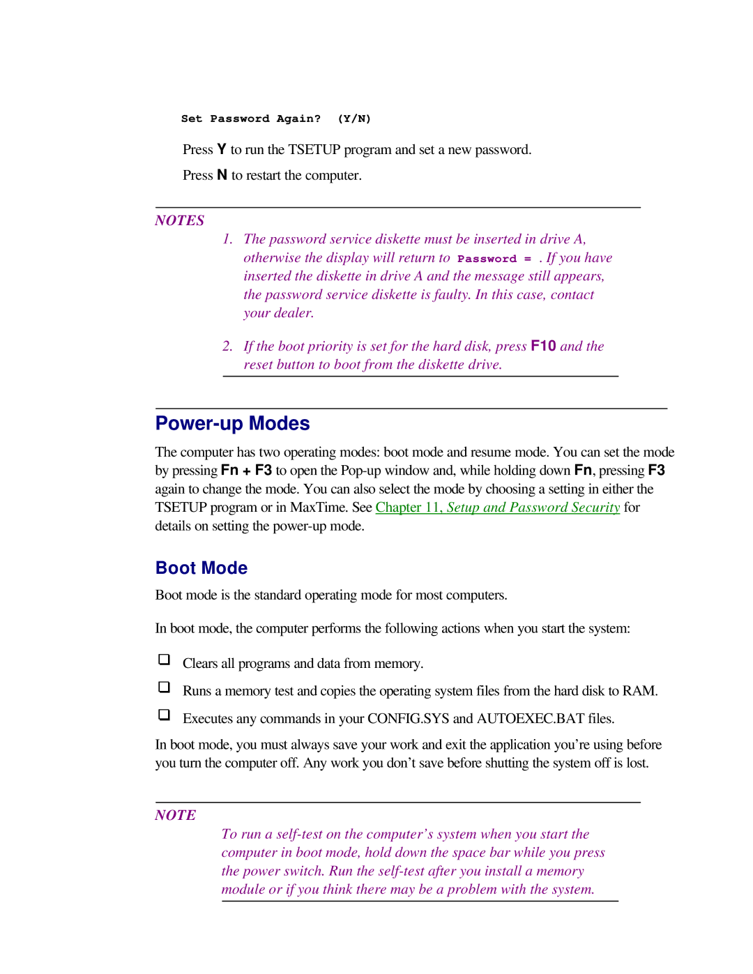 Toshiba T2150CD user manual Power-up Modes, Boot Mode 