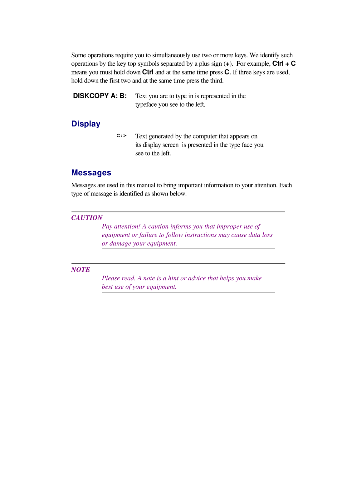 Toshiba T2150CD user manual Display, Messages 