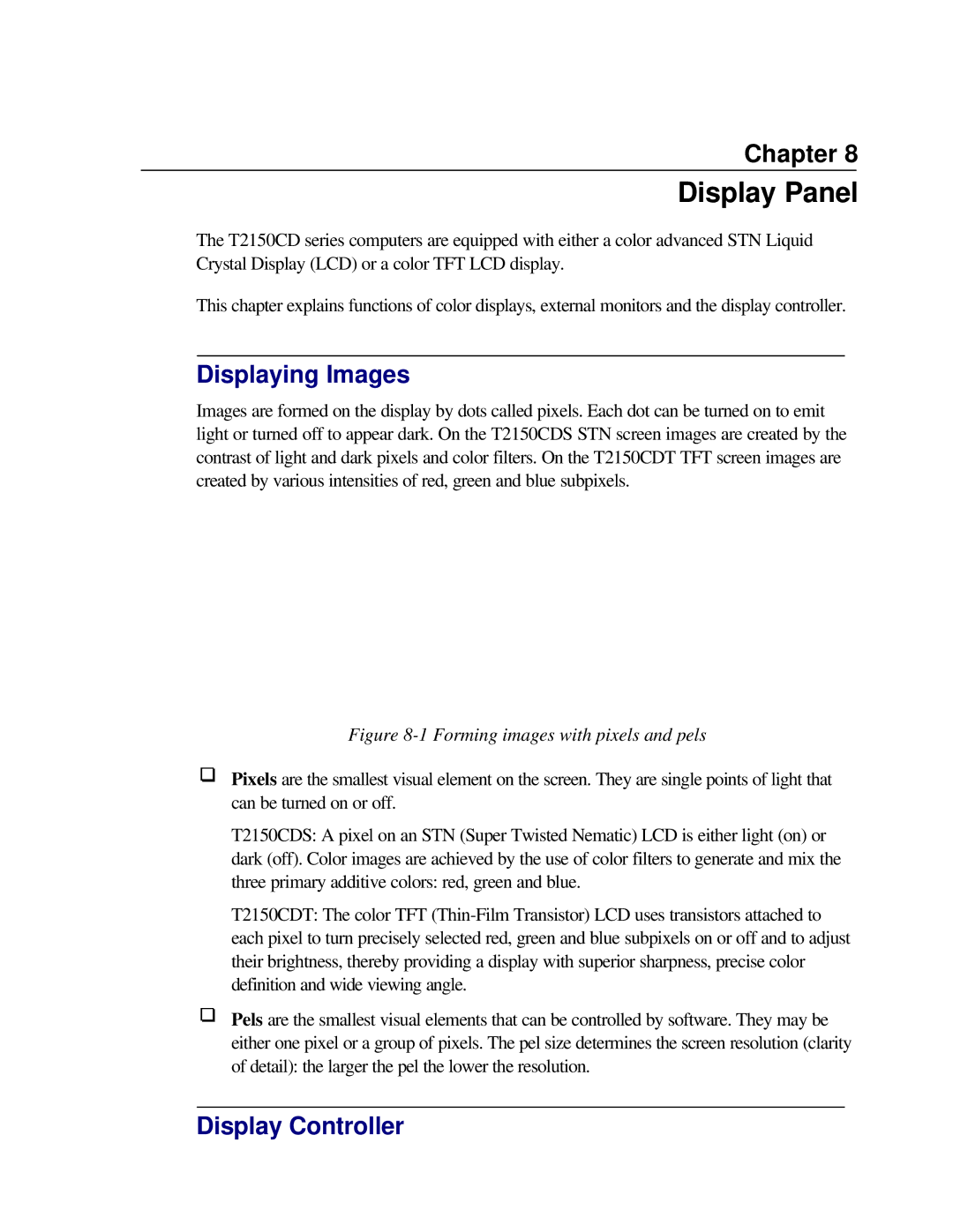 Toshiba T2150CD user manual Display Panel, Displaying Images, Display Controller 