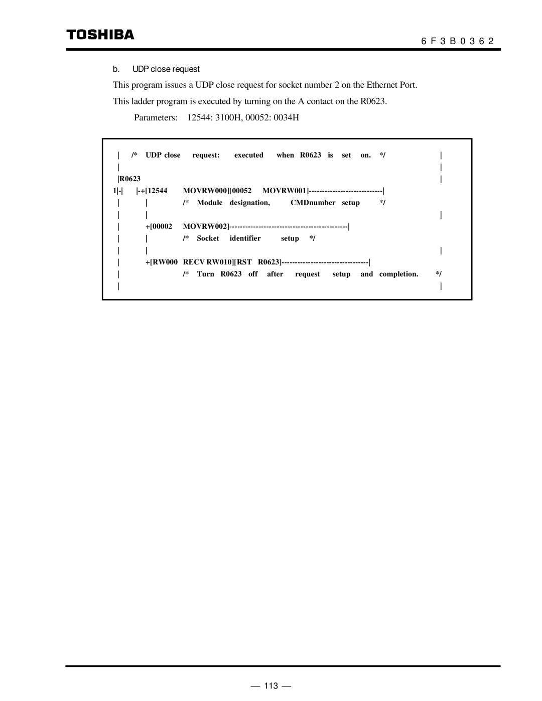 Toshiba T2N instruction manual UDP close request 