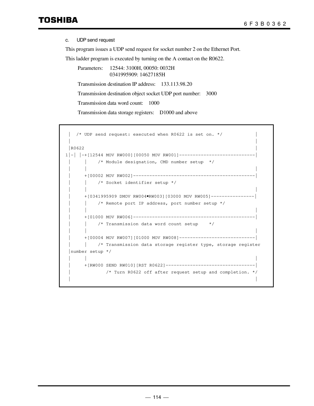 Toshiba T2N instruction manual UDP send request 