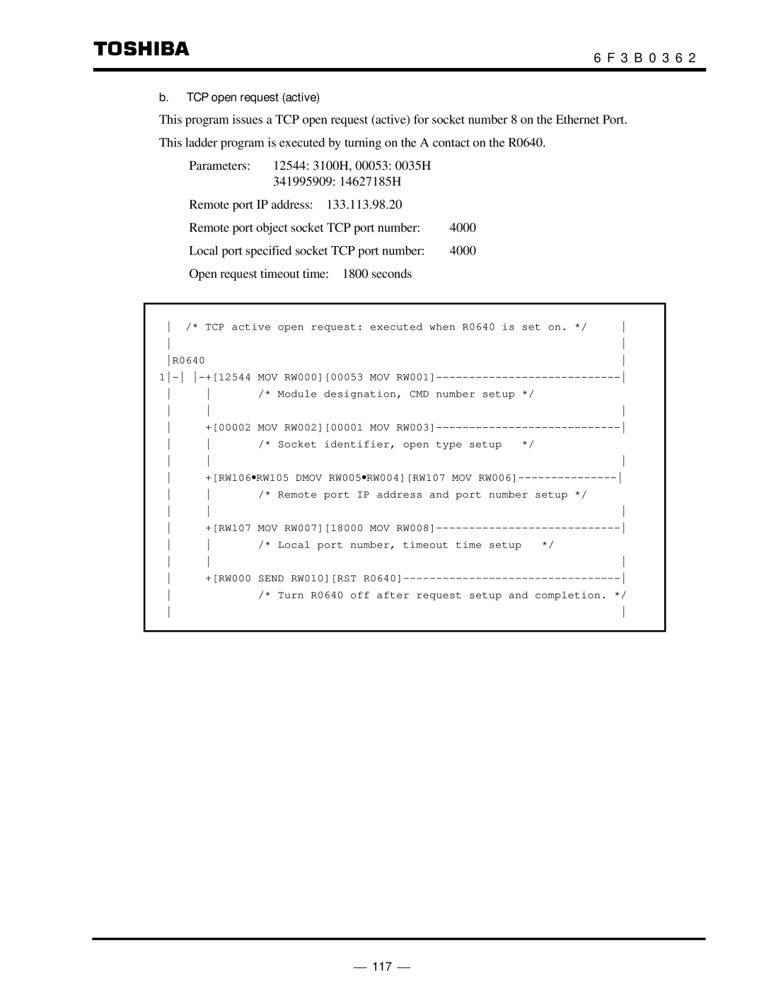 Toshiba T2N instruction manual TCP open request active 