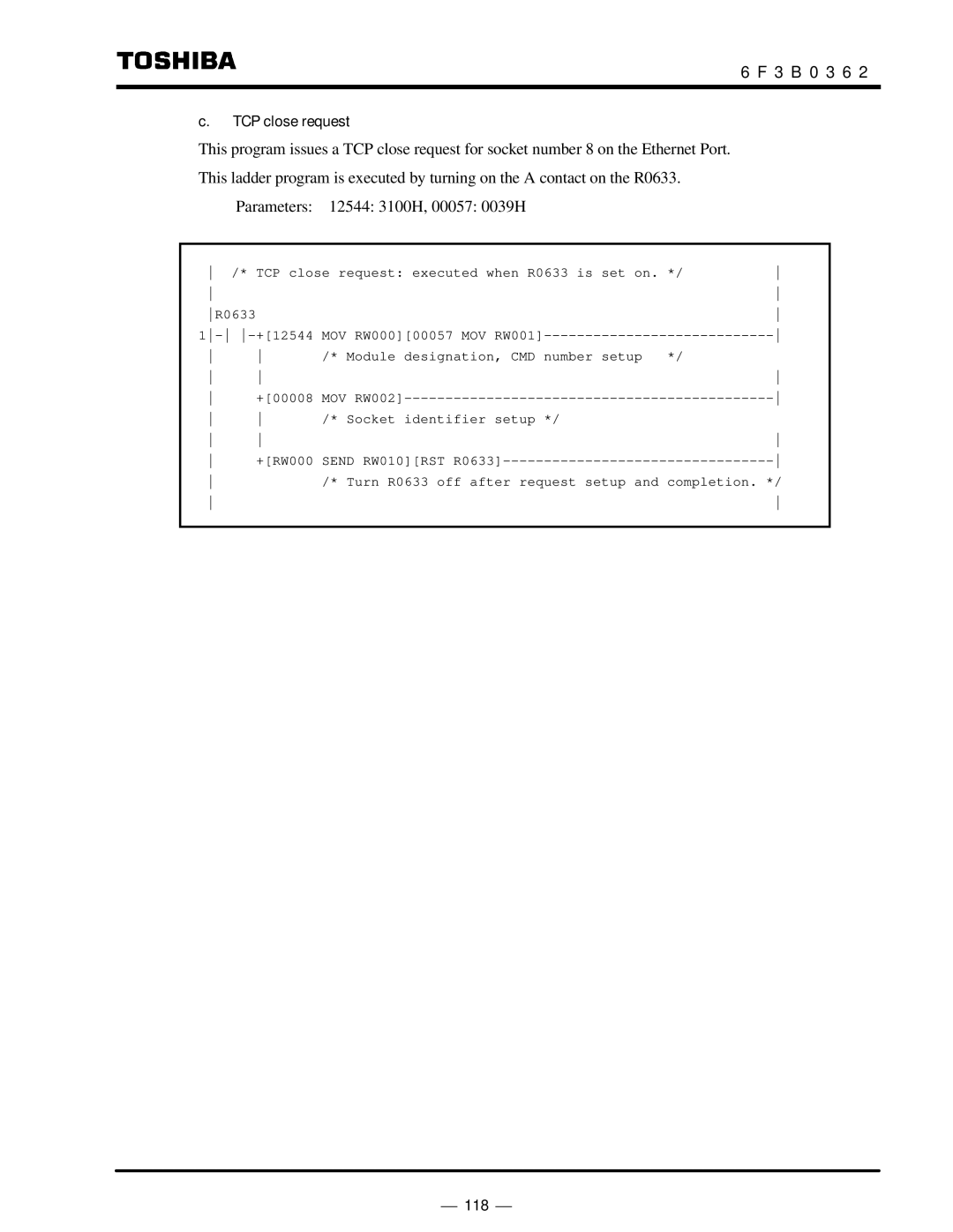 Toshiba T2N instruction manual TCP close request 