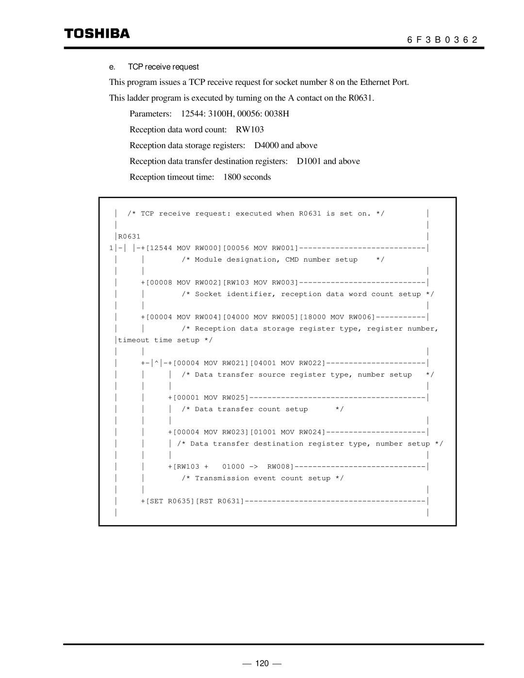 Toshiba T2N instruction manual TCP receive request 