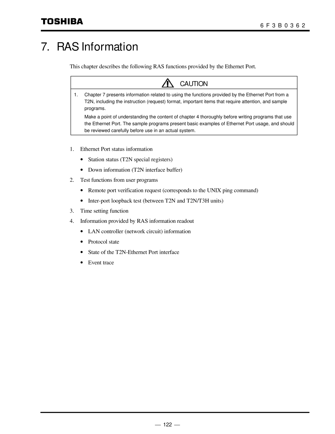 Toshiba T2N instruction manual RAS Information 