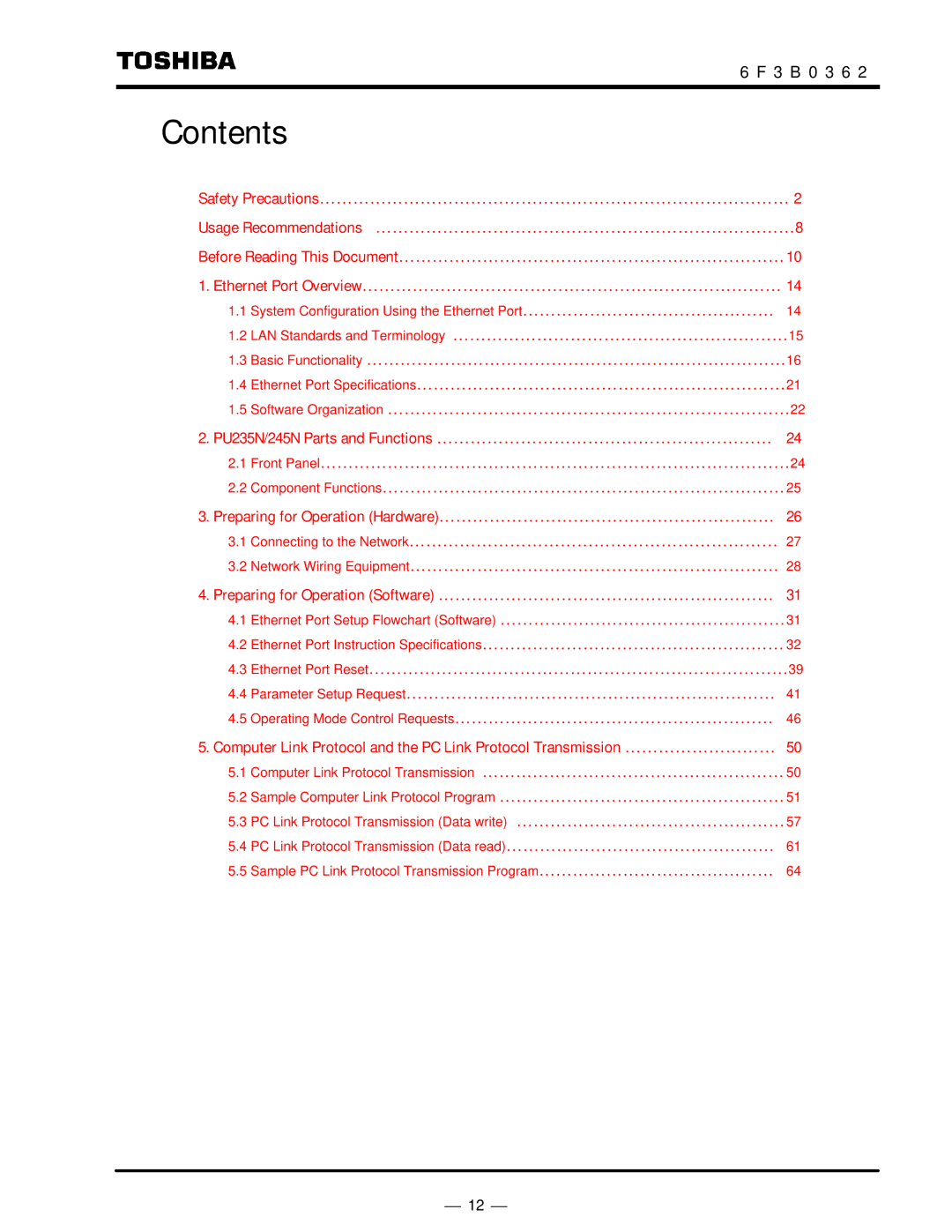 Toshiba T2N instruction manual Contents 