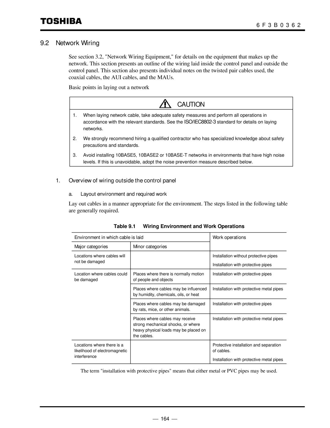 Toshiba T2N instruction manual Network Wiring, Wiring Environment and Work Operations 