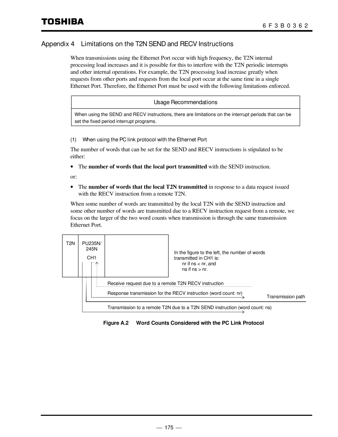 Toshiba T2N instruction manual When using the PC link protocol with the Ethernet Port 