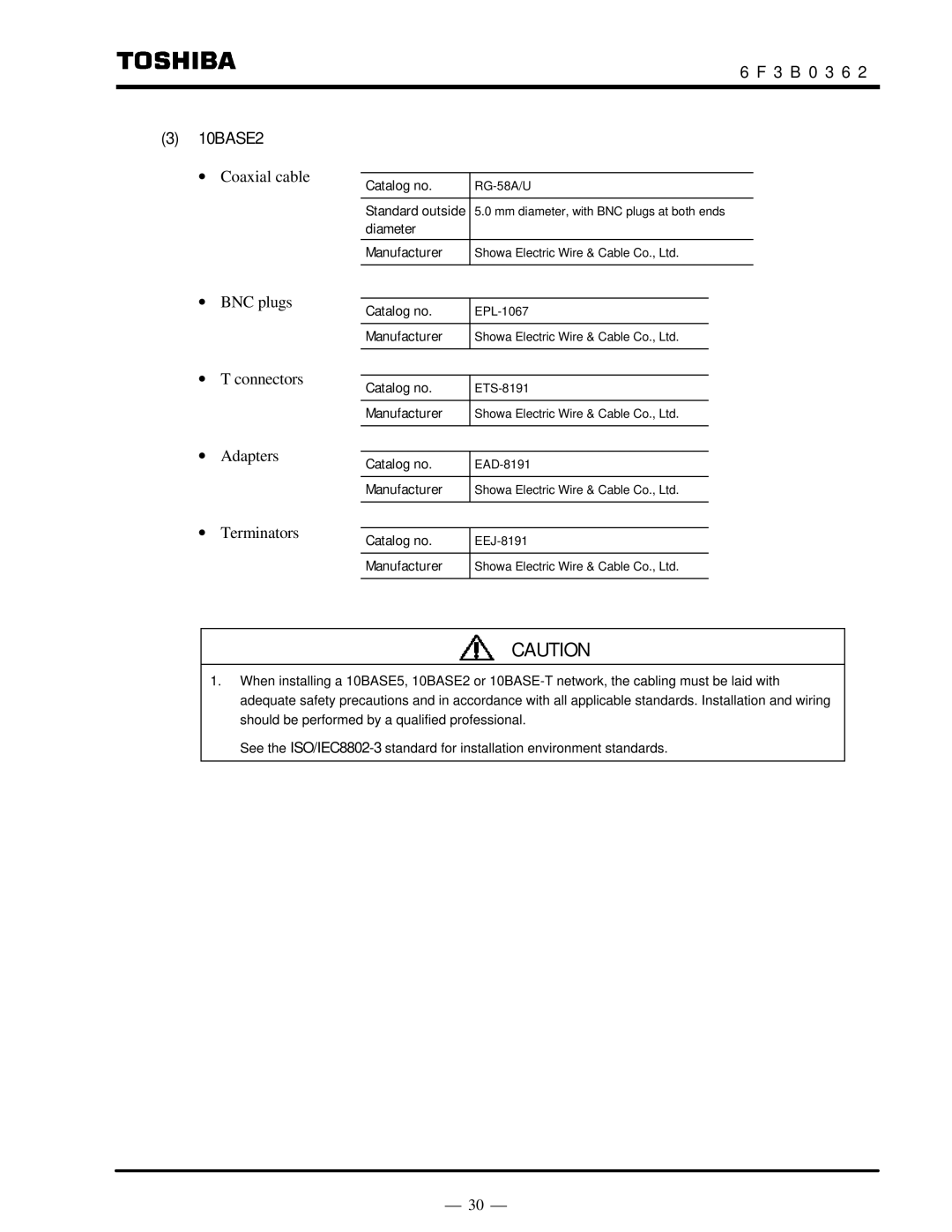 Toshiba T2N instruction manual 3 B 0 3 6 10BASE2 