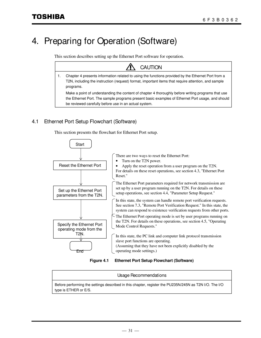 Toshiba T2N instruction manual Ethernet Port Setup Flowchart Software 