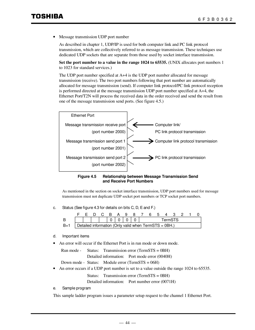 Toshiba T2N instruction manual ∙ Message transmission UDP port number 