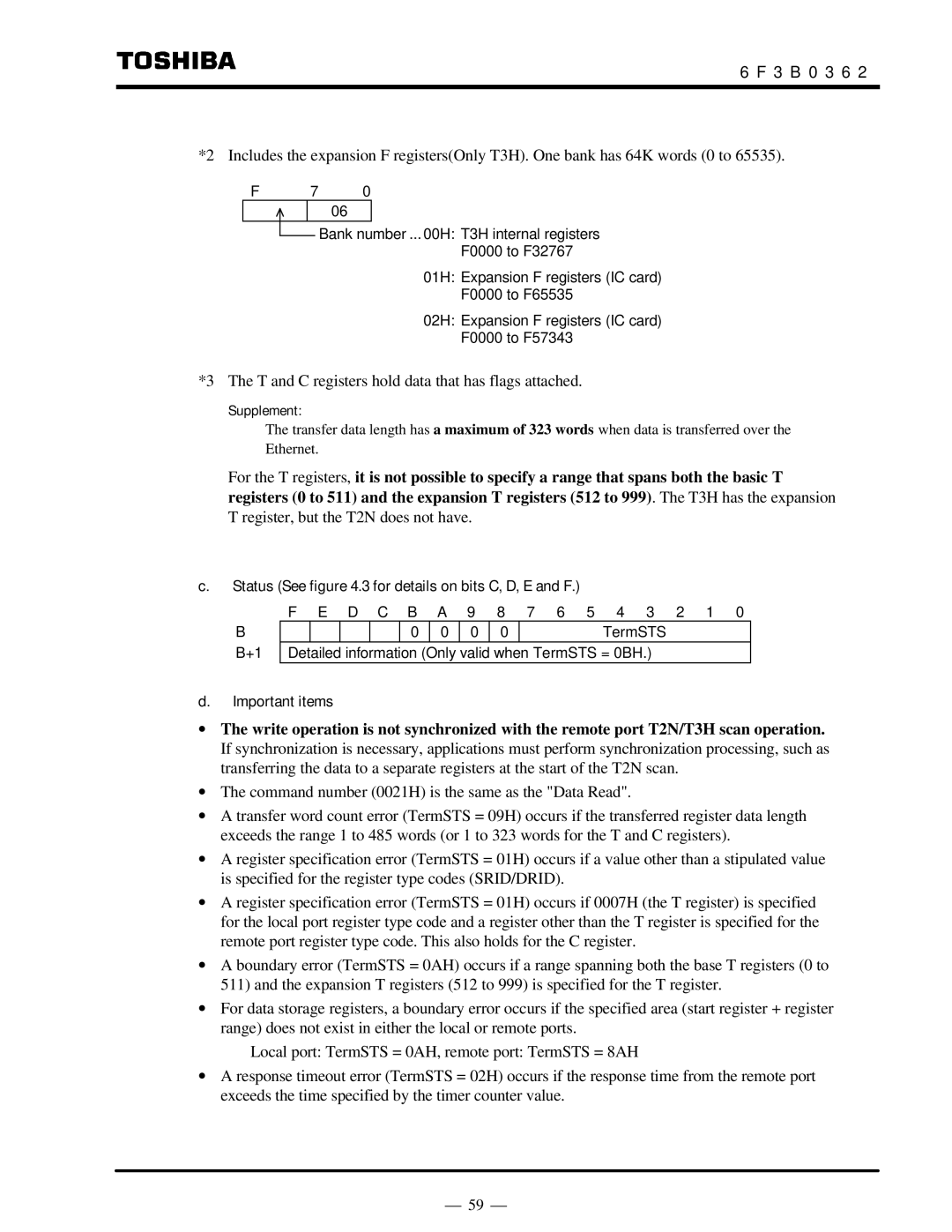 Toshiba T2N instruction manual T and C registers hold data that has flags attached, Supplement 