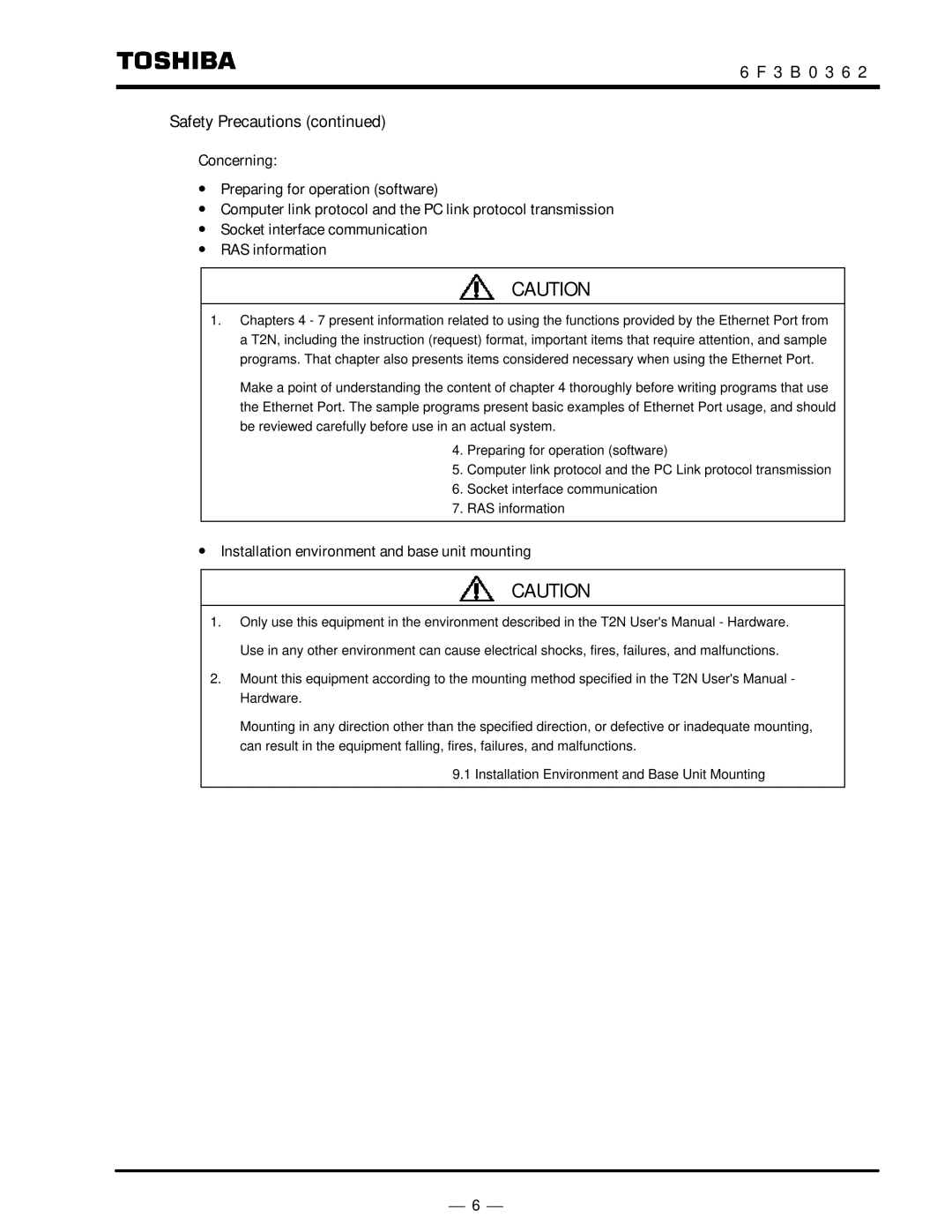 Toshiba T2N instruction manual ∙ Installation environment and base unit mounting 