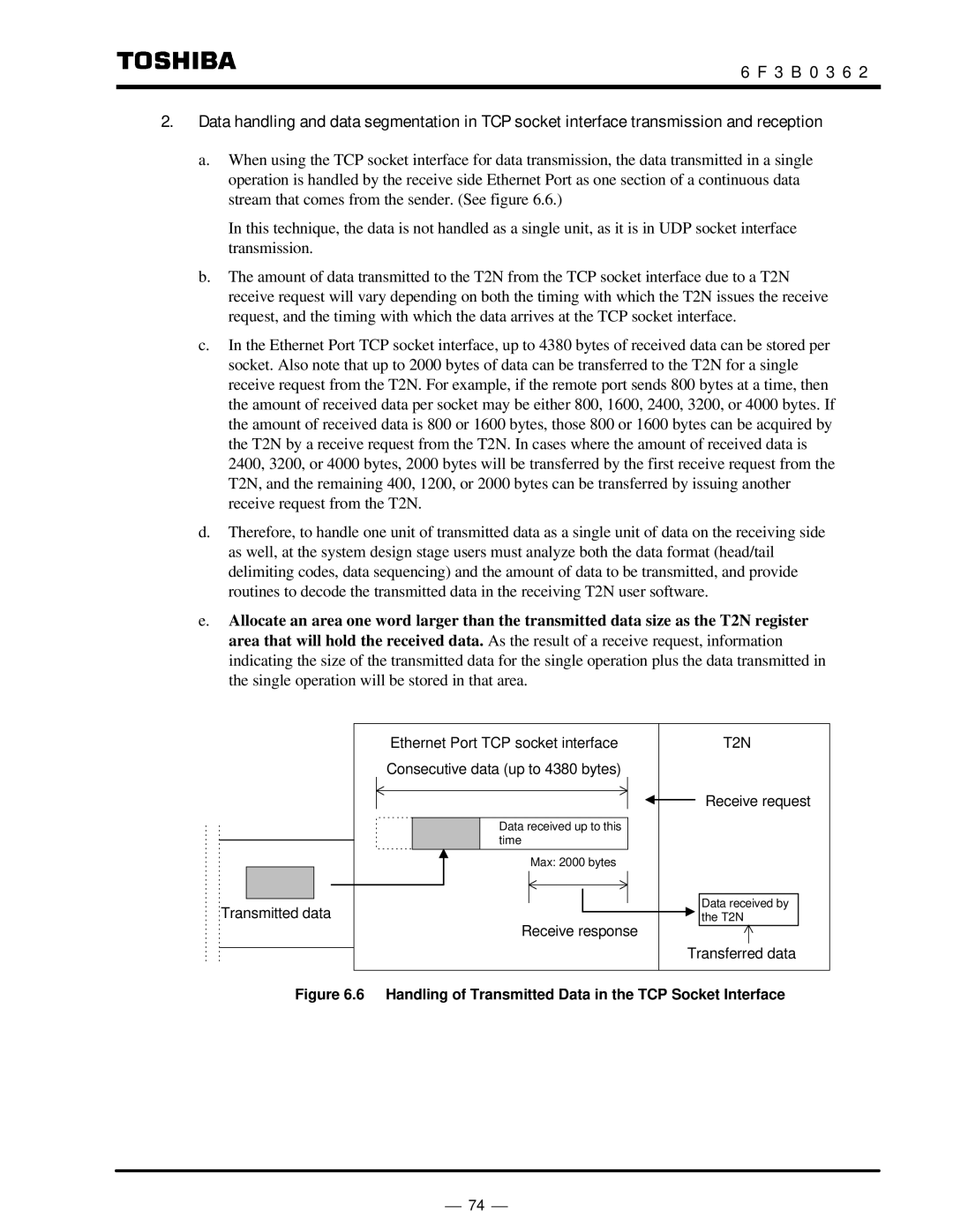 Toshiba T2N instruction manual Handling of Transmitted Data in the TCP Socket Interface 