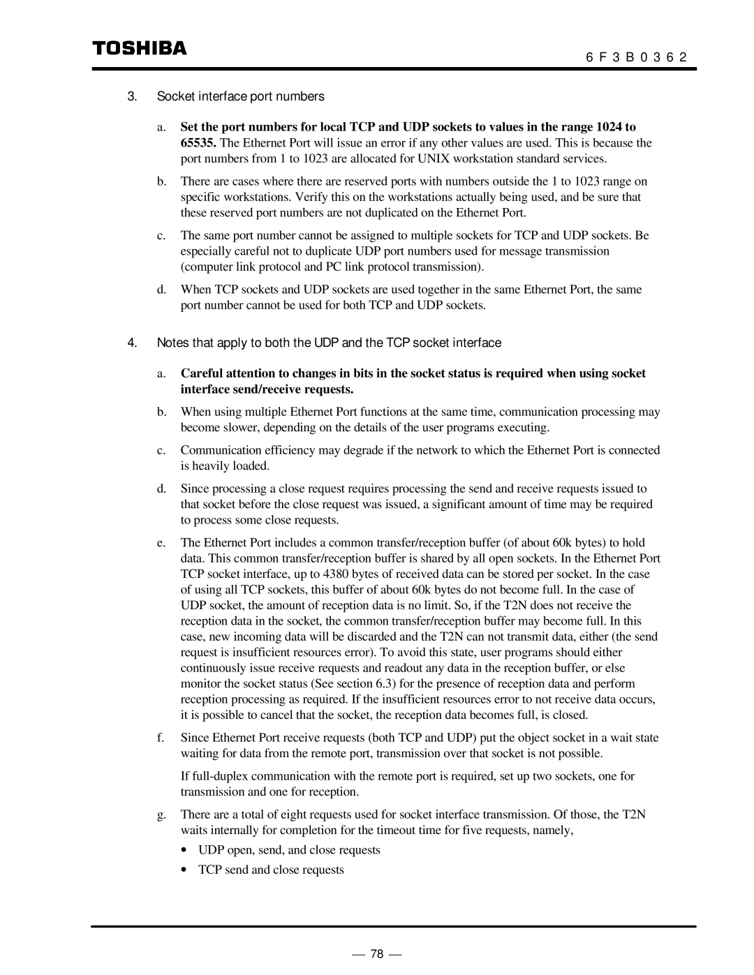 Toshiba T2N instruction manual 3 B 0 3 6 Socket interface port numbers 
