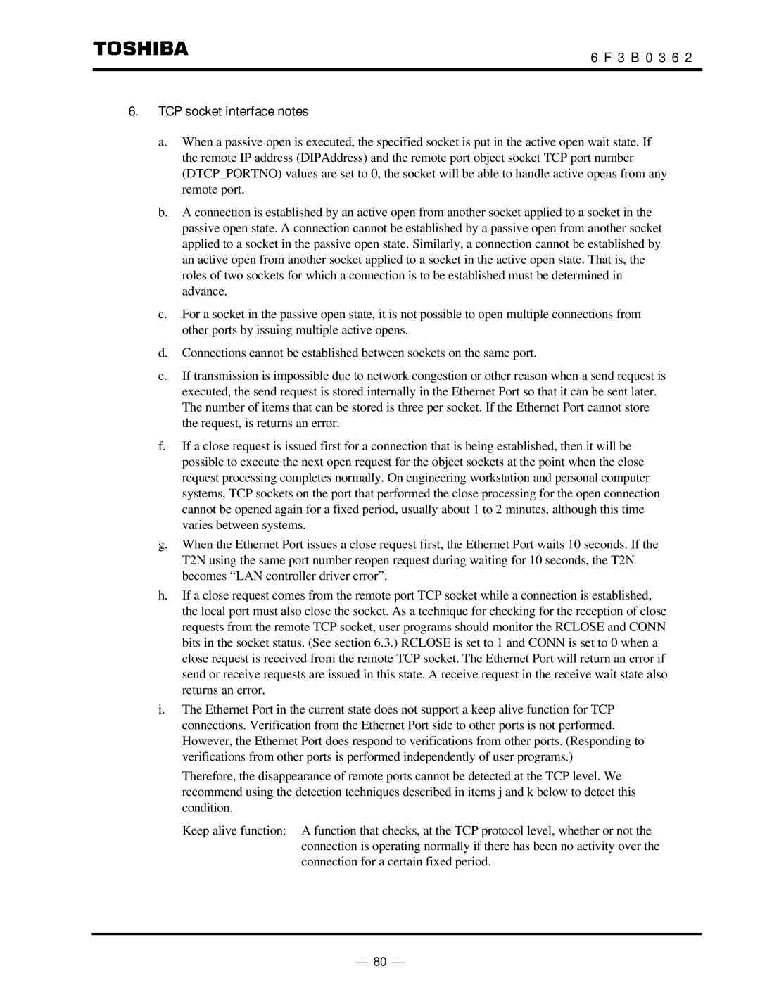 Toshiba T2N instruction manual 3 B 0 3 6 TCP socket interface notes 