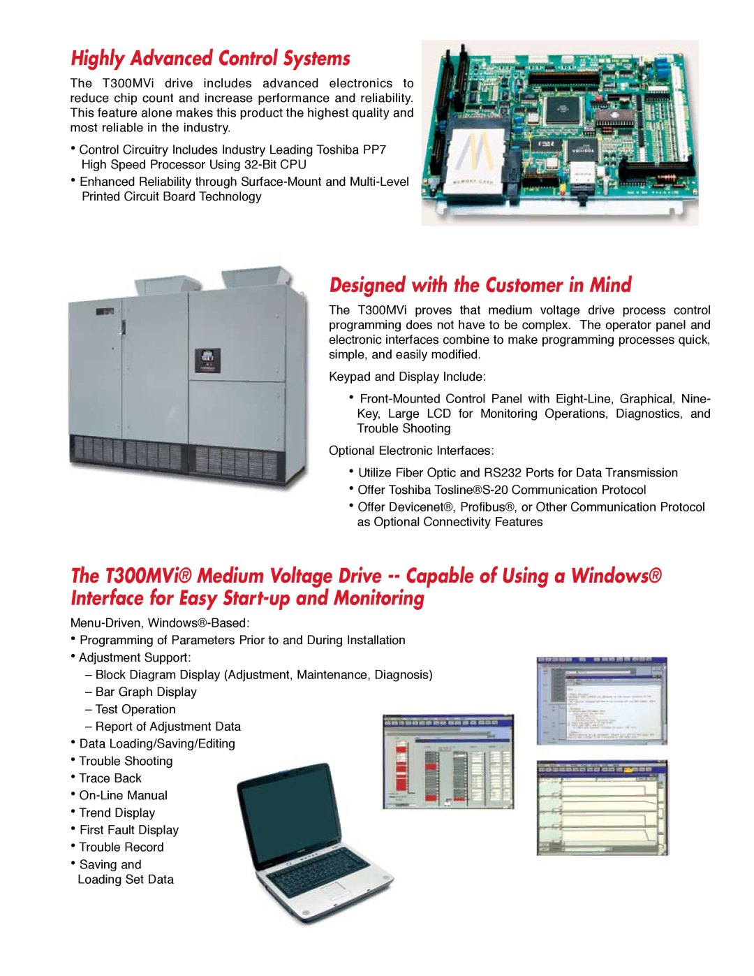 Toshiba T300MVi manual Highly Advanced Control Systems, Designed with the Customer in Mind 