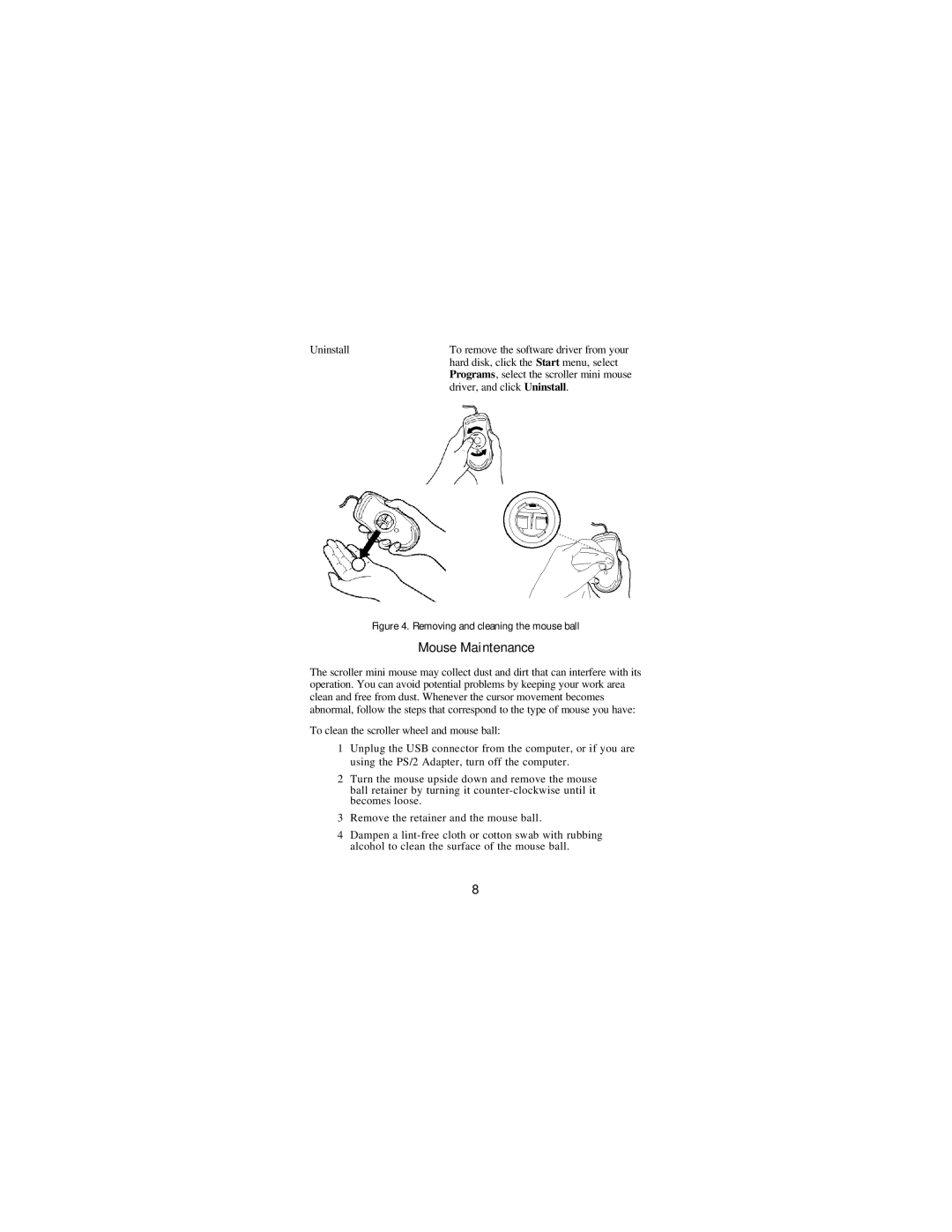 Toshiba T400 manual Mouse Maintenance 