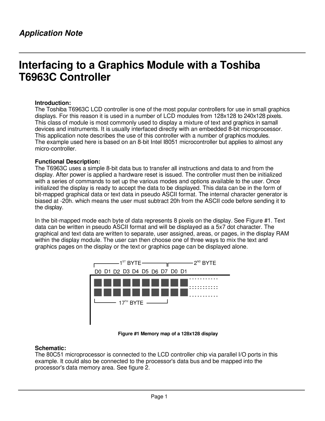 Toshiba T6963C manual Introduction, Functional Description, Schematic 